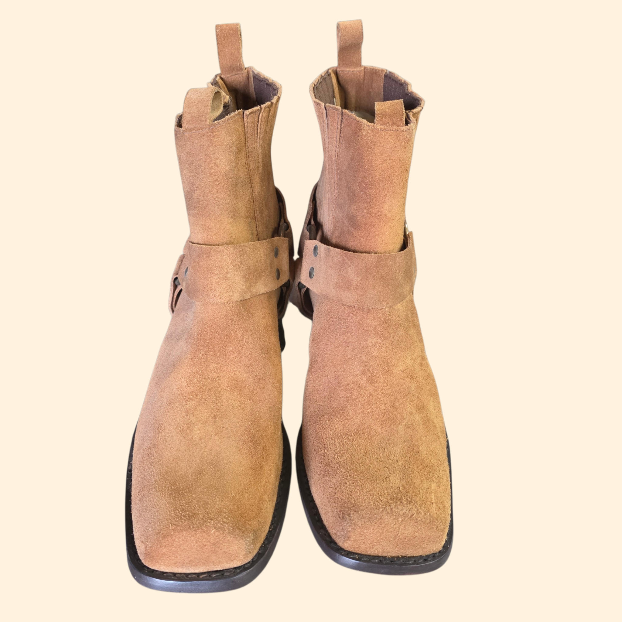 1990s Deadstock Men's Brown Suede Harness Boots ~ 11 D ~ Motorcycle Moto