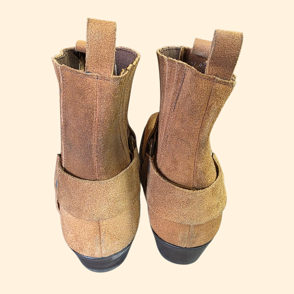 1990s Deadstock Men's Brown Suede Harness Boots ~ 11 D ~ Motorcycle Moto