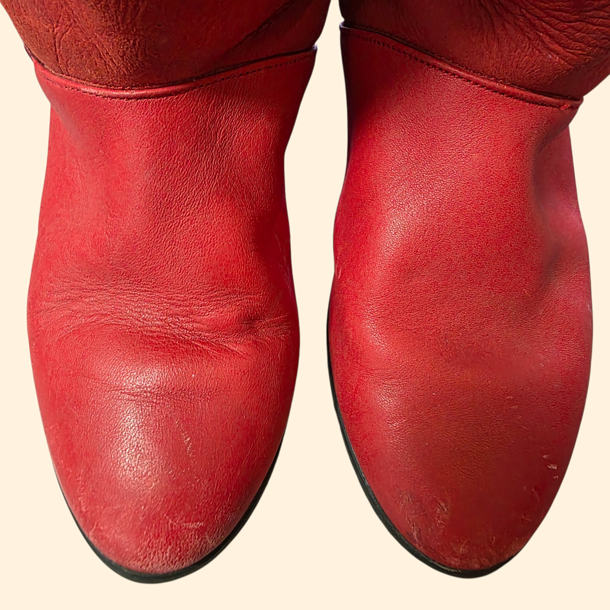 1980s Red Suede and Leather Studded Fringe Boots ~ EU 36 US  5.5 6 ~ Western Red Cowboy Cowgirl