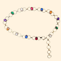 1980s Rainbow Jewel Chain Belt ~ Medium Large ~ Brass Tone