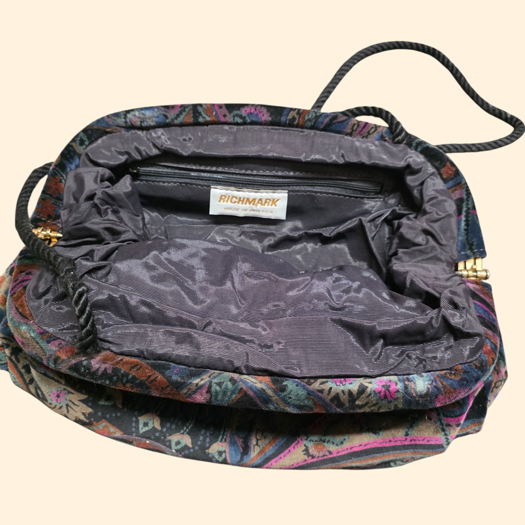1980s Paisley and Floral Velvet Crossbody Purse
