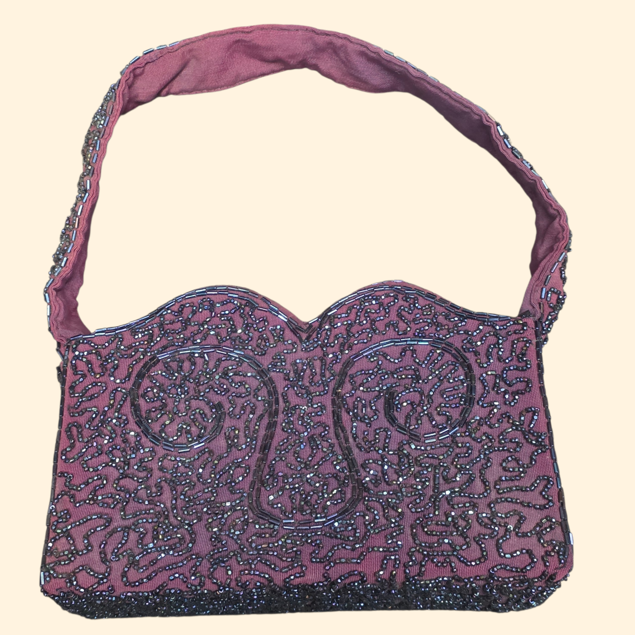 1950s Purple Beaded Handbag ~ Iridescent Glass Bugle Seed Beads