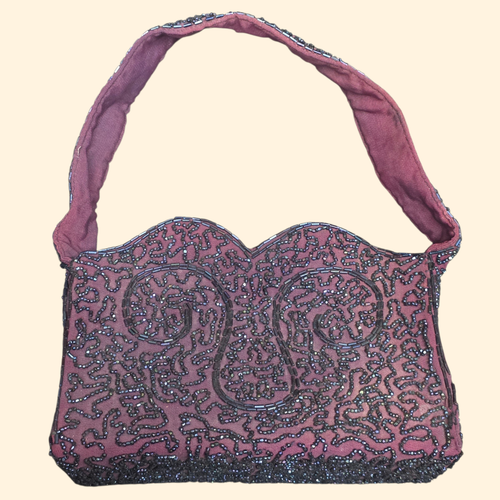 1950s Purple Beaded Handbag ~ Iridescent Glass Bugle Seed Beads