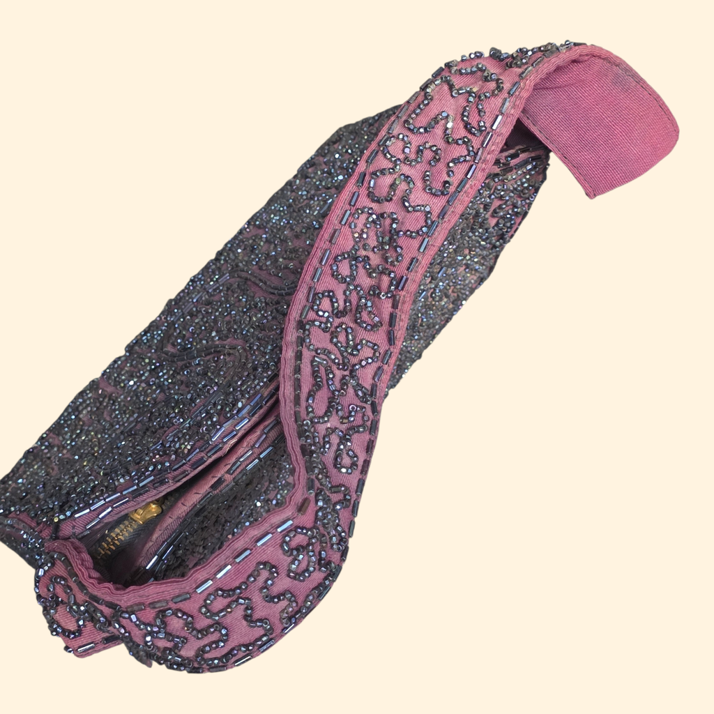 1950s Purple Beaded Handbag ~ Iridescent Glass Bugle Seed Beads