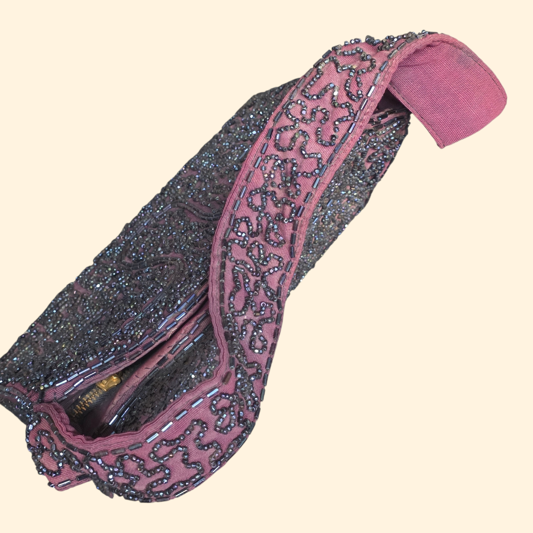 1950s Purple Beaded Handbag ~ Iridescent Glass Bugle Seed Beads