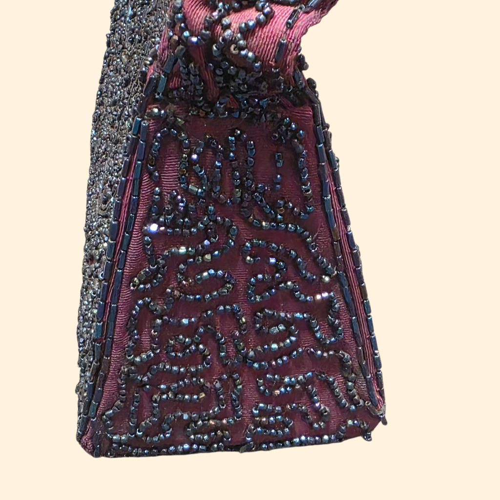 1950s Purple Beaded Handbag ~ Iridescent Glass Bugle Seed Beads