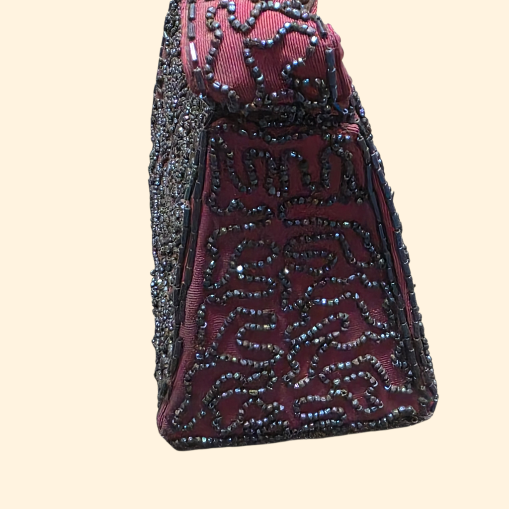 1950s Purple Beaded Handbag ~ Iridescent Glass Bugle Seed Beads