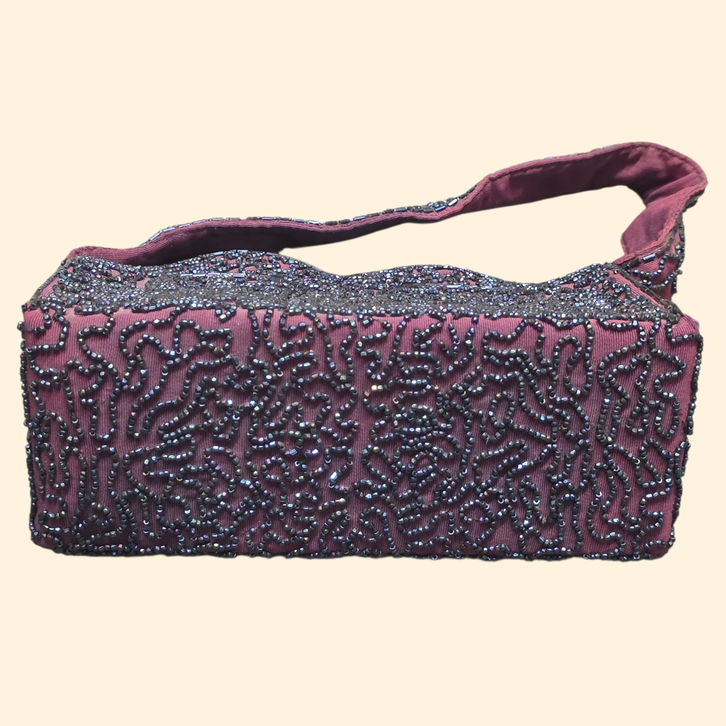 1950s Purple Beaded Handbag ~ Iridescent Glass Bugle Seed Beads