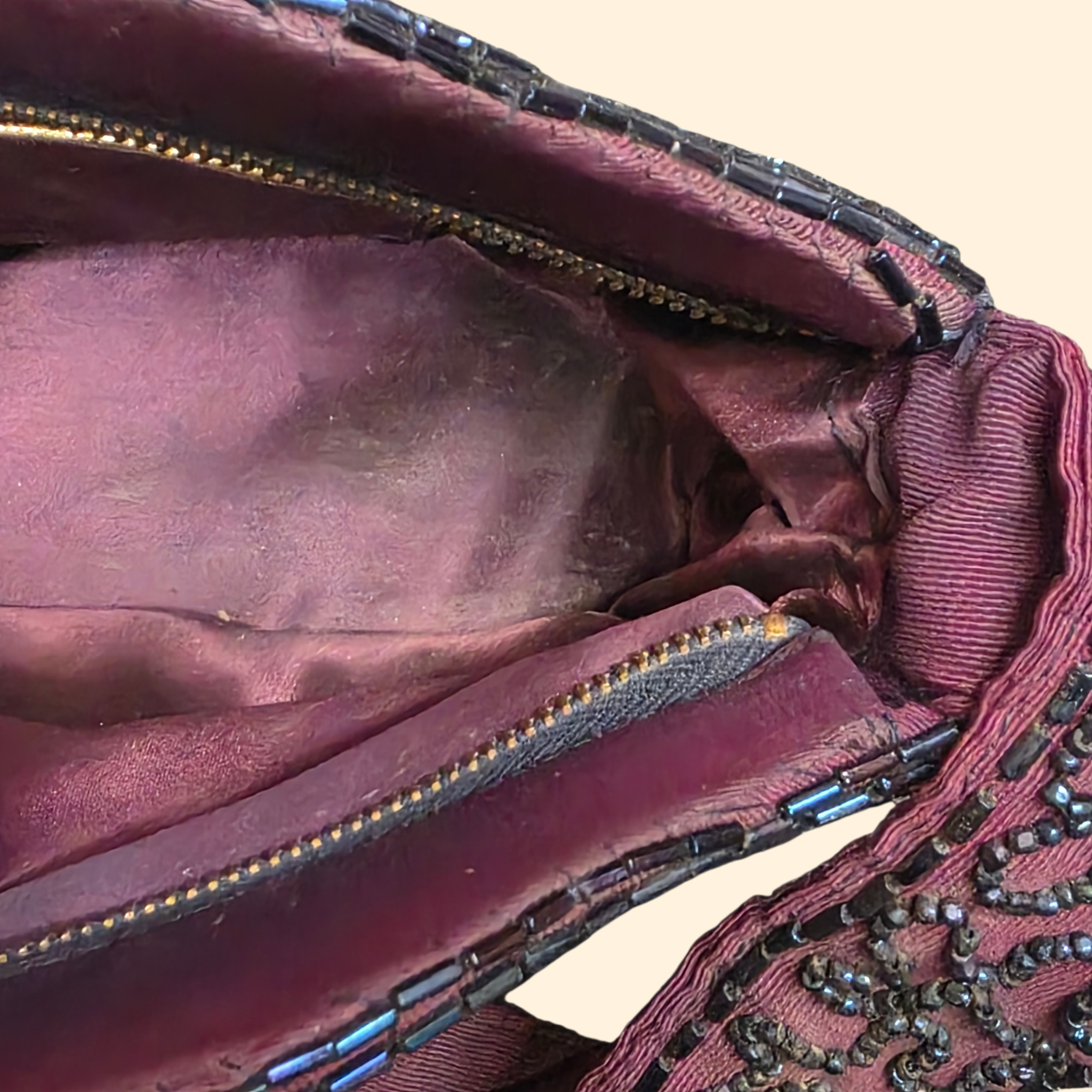 1950s Purple Beaded Handbag ~ Iridescent Glass Bugle Seed Beads