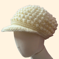 1970s Cream Popcorn Crochet Newsboy Hat ~ Knit Tam