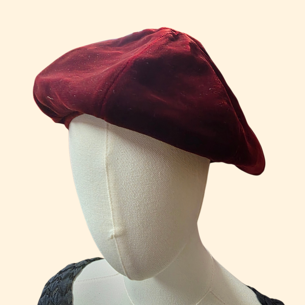 1980s Maroon Velvet Beret ~ Raspberry Mauve