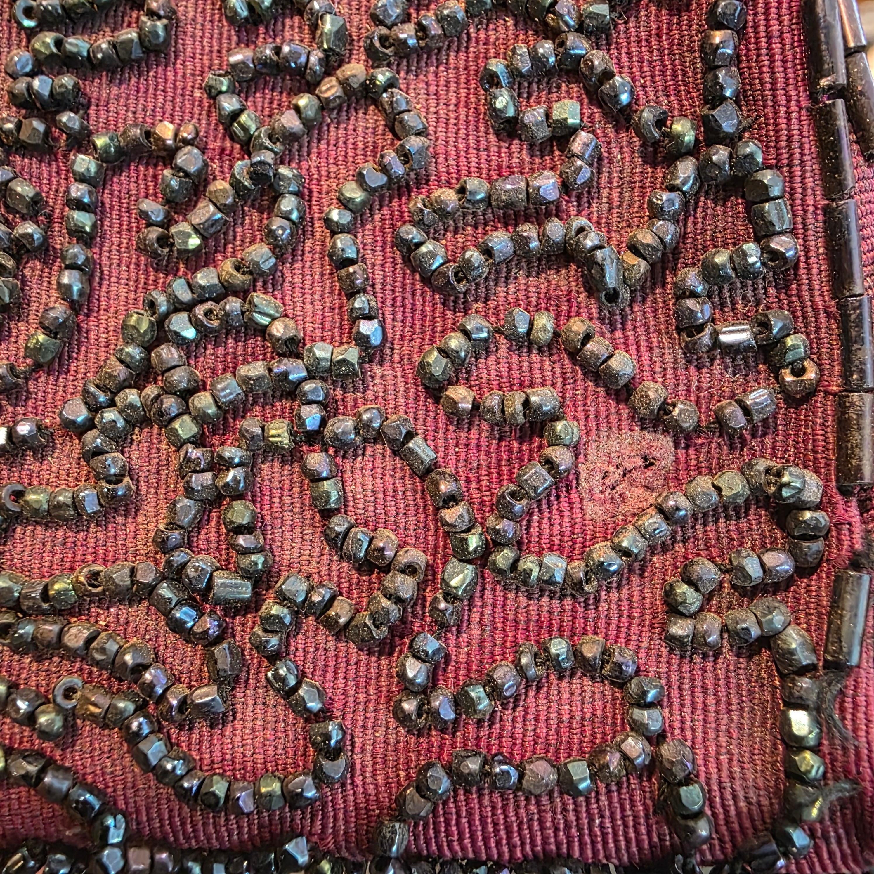 1950s Purple Beaded Handbag ~ Iridescent Glass Bugle Seed Beads