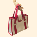 1960s Mod White and Red Vinyl Handbag ~ Purse Tote Faux Leather