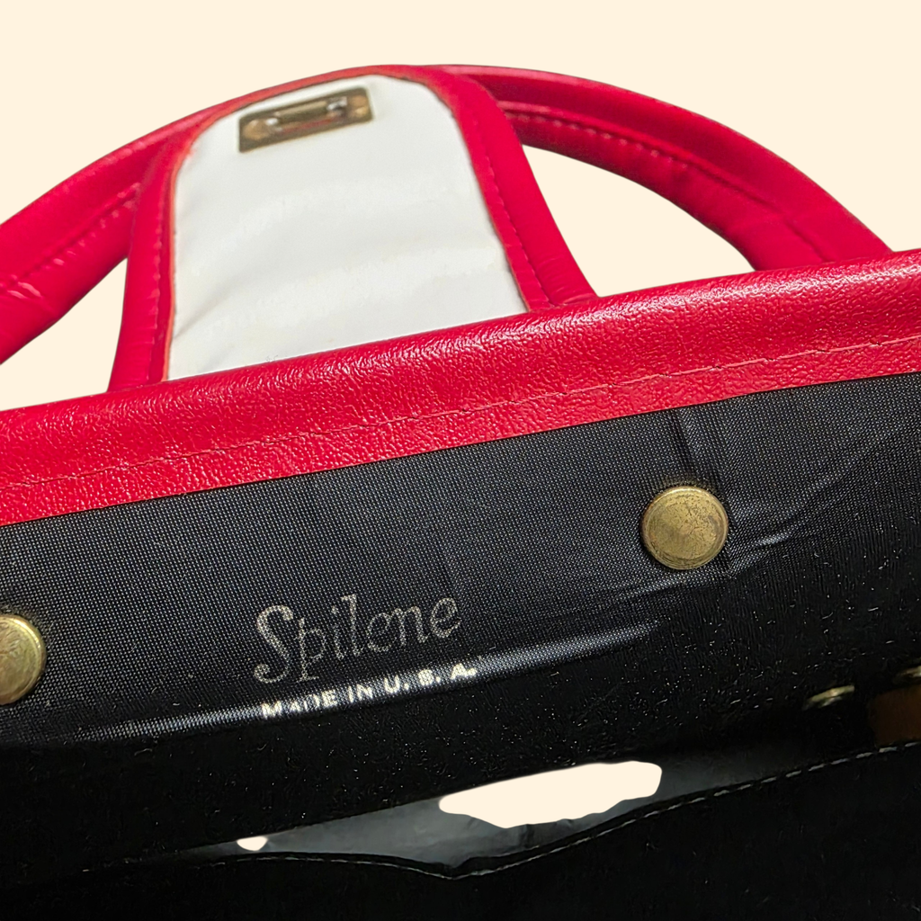 1960s Mod White and Red Vinyl Handbag ~ Purse Tote Faux Leather