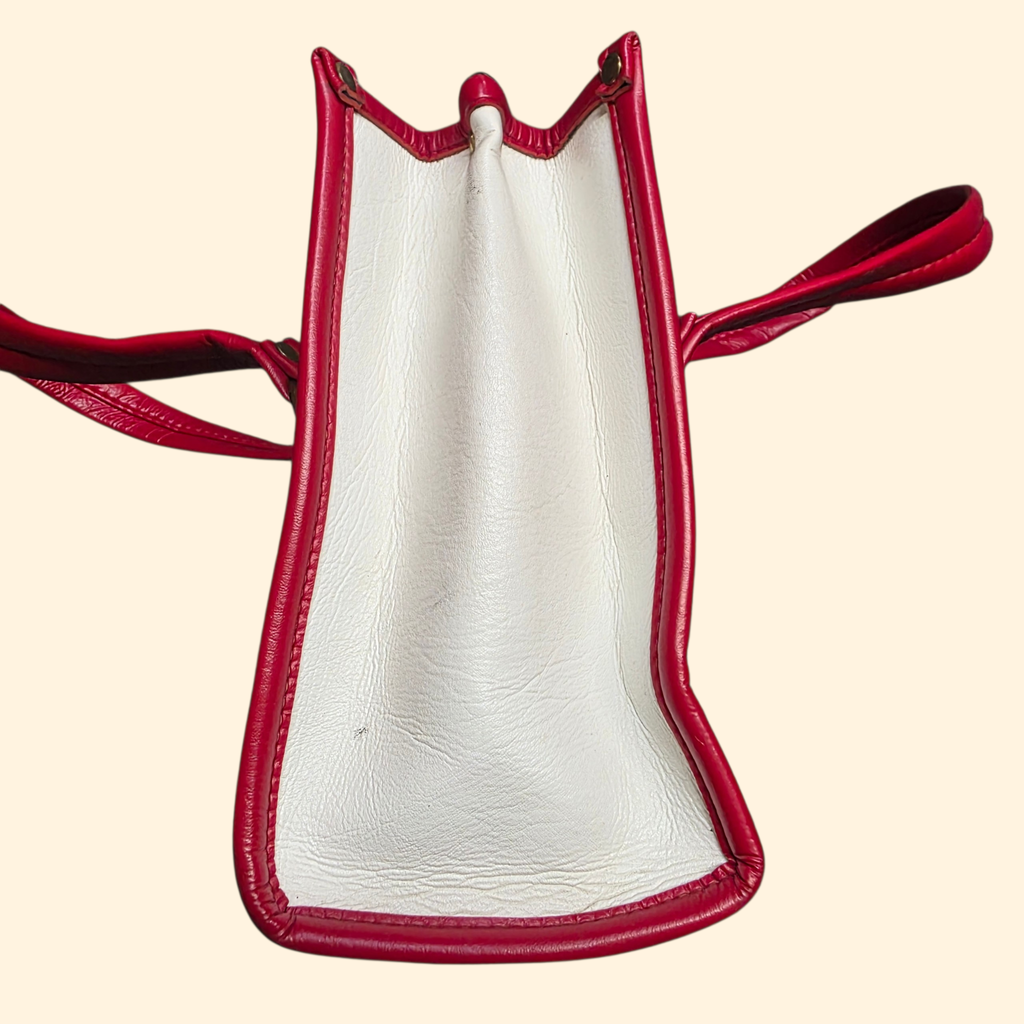 1960s Mod White and Red Vinyl Handbag ~ Purse Tote Faux Leather