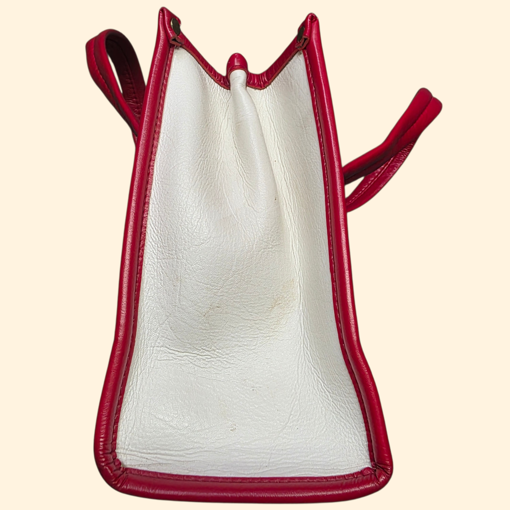 1960s Mod White and Red Vinyl Handbag ~ Purse Tote Faux Leather