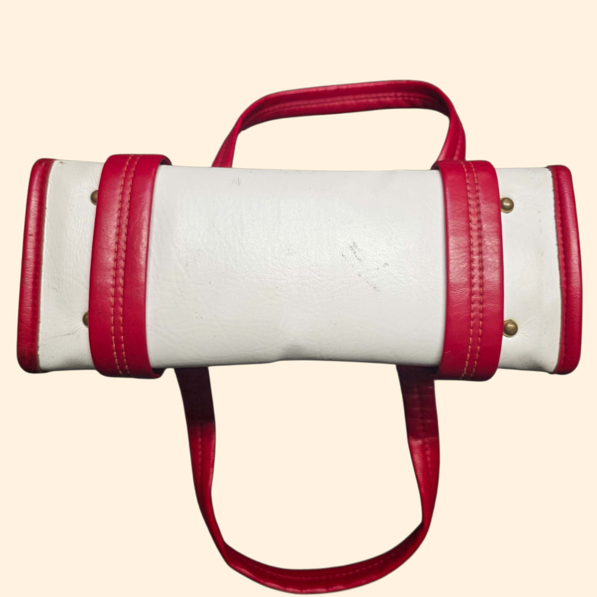 1960s Mod White and Red Vinyl Handbag ~ Purse Tote Faux Leather