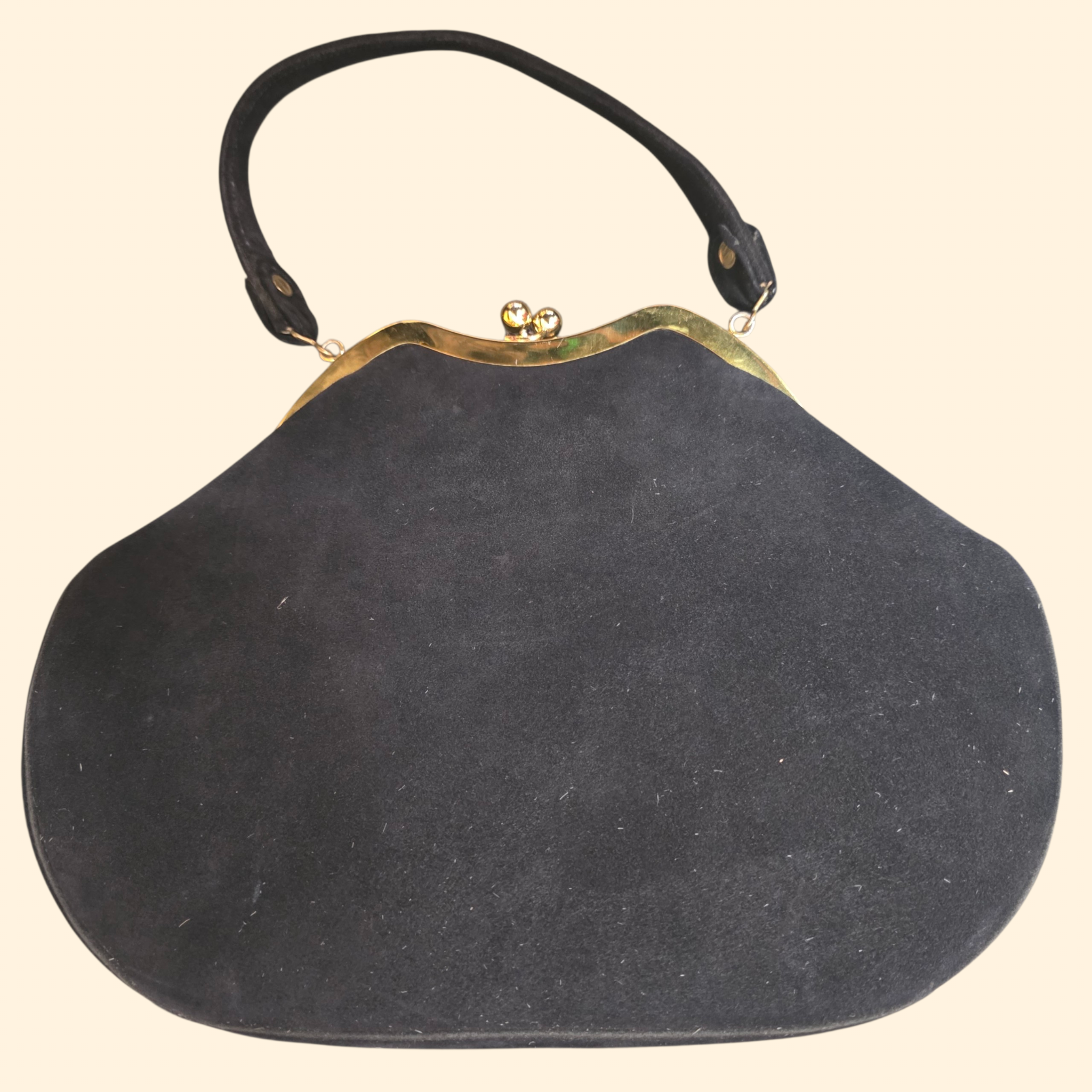 1960s Black Velvet with Faux Alligator Handbag ~ Kiss Lock