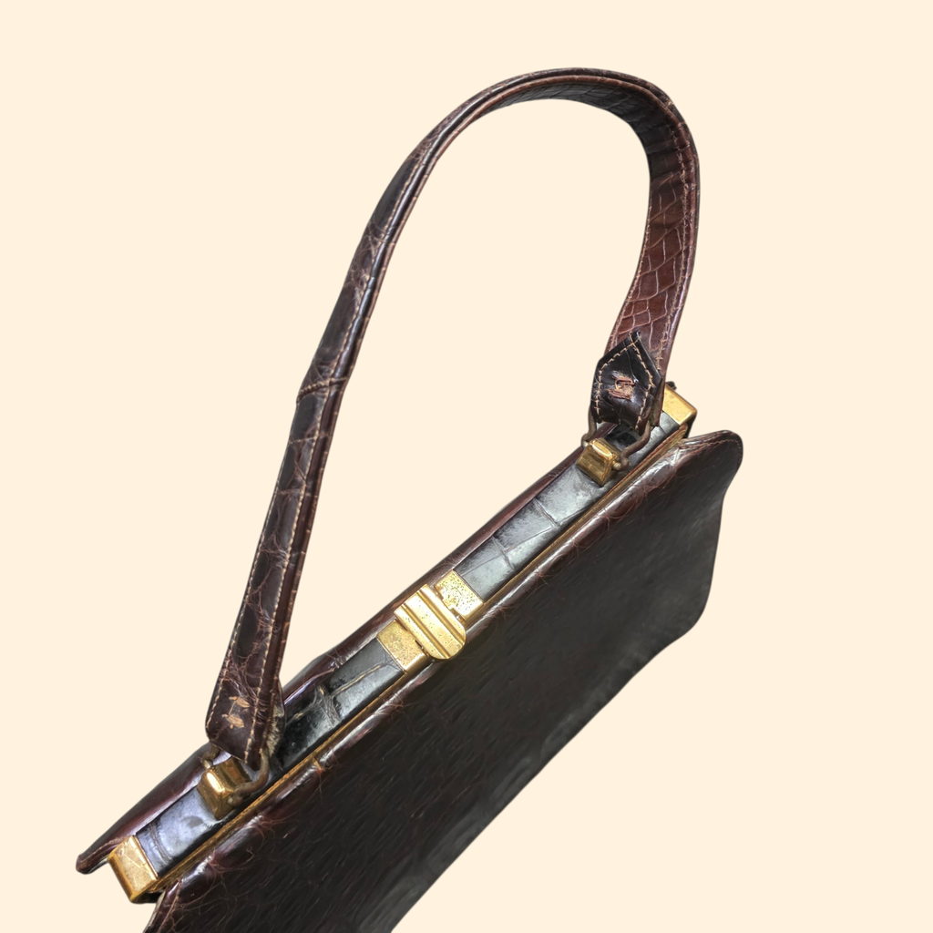 1950s Genuine Alligator Handbag ~ Sterling Purse