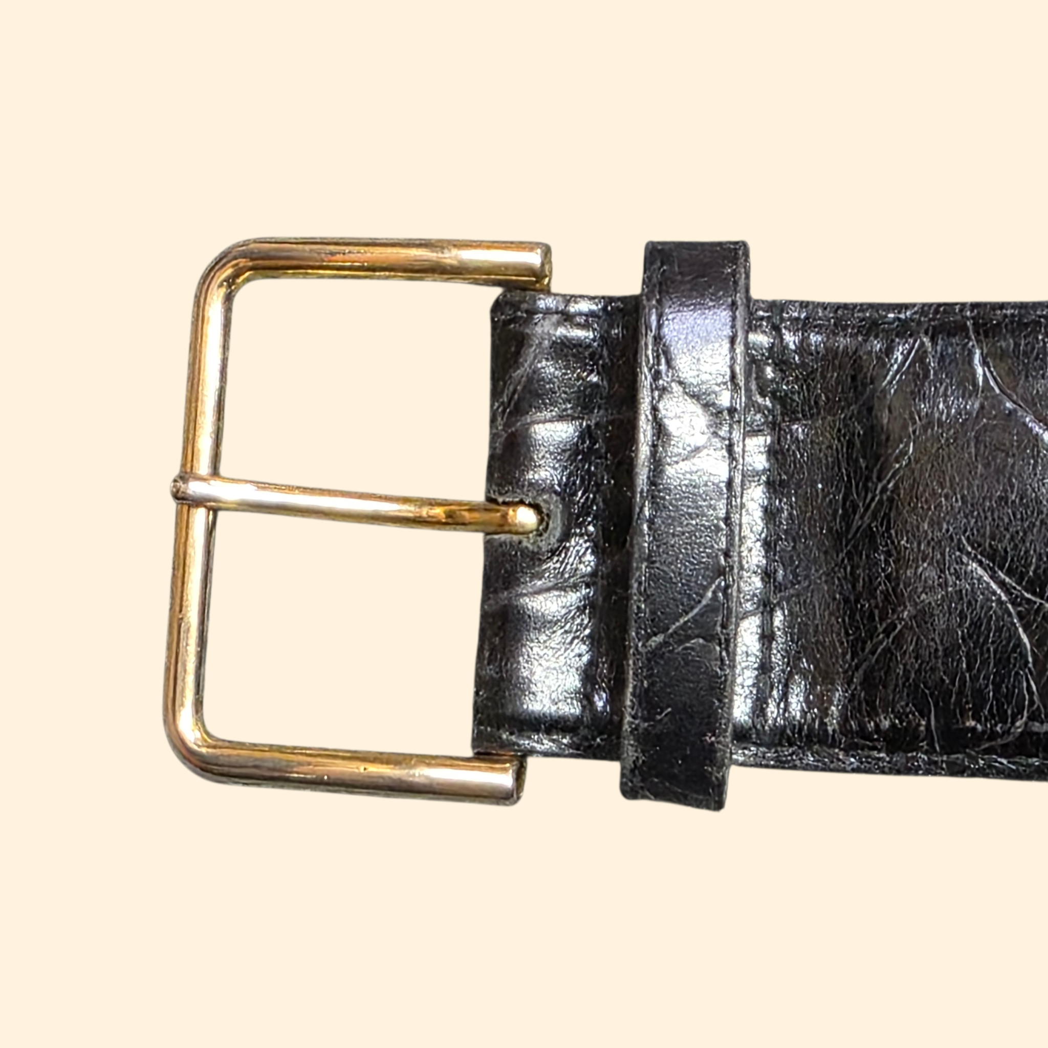 1980s Avignon Black Leather Wide Statement Belt ~ Gold Tone Chain
