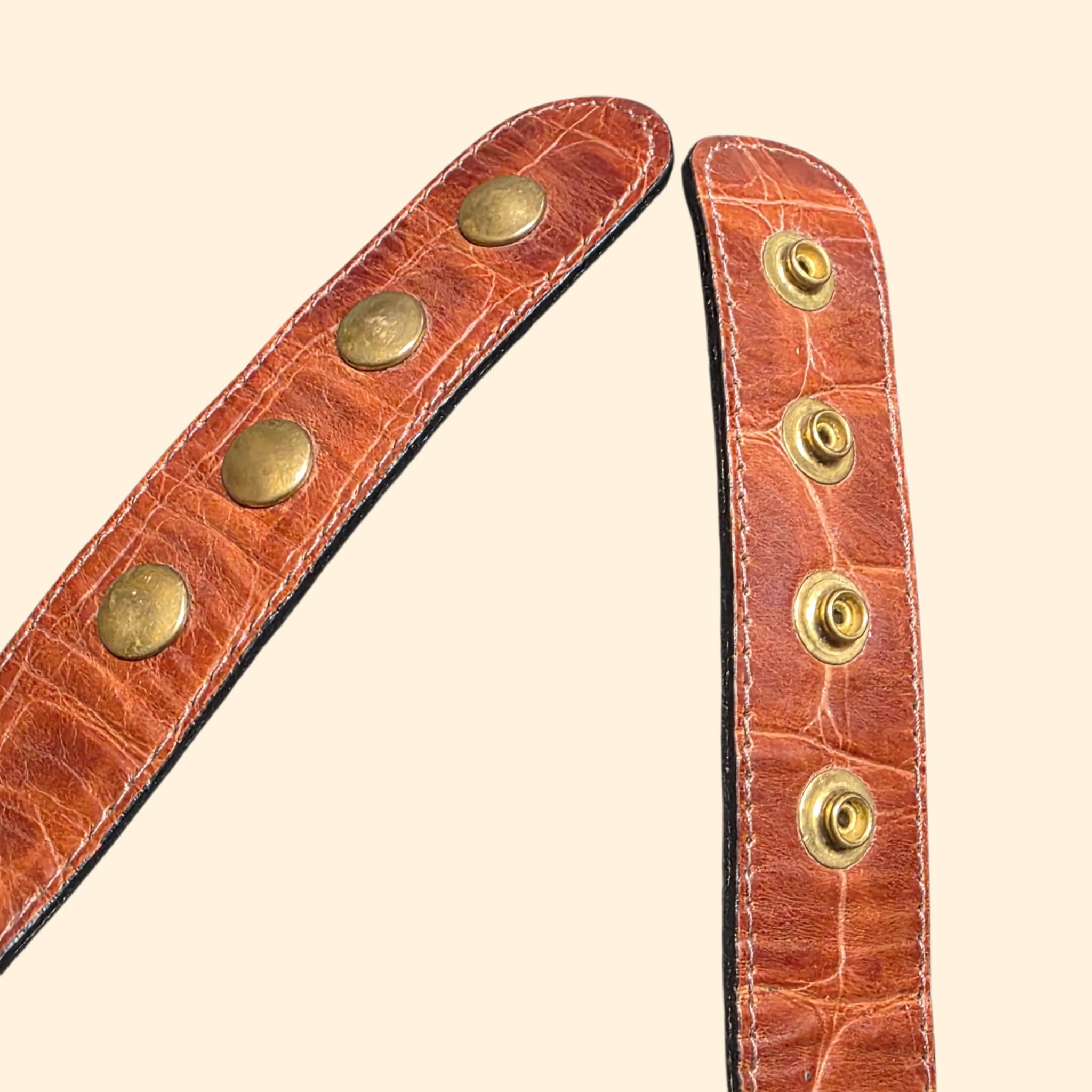 1990s Brown Leather and Gold Tone Statement Belt ~ Chain Rhinestone Tassel Filligree Crocodile Alligator