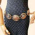1990s Brass Tone Jeweled Chain Belt ~ Chicos Mixed Metal Medallion