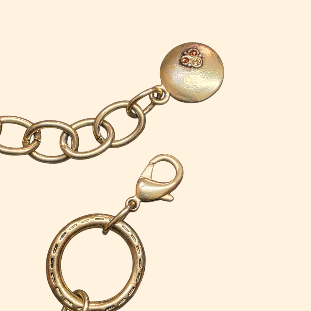 1990s Brass Tone Jeweled Chain Belt ~ Chicos Mixed Metal Medallion