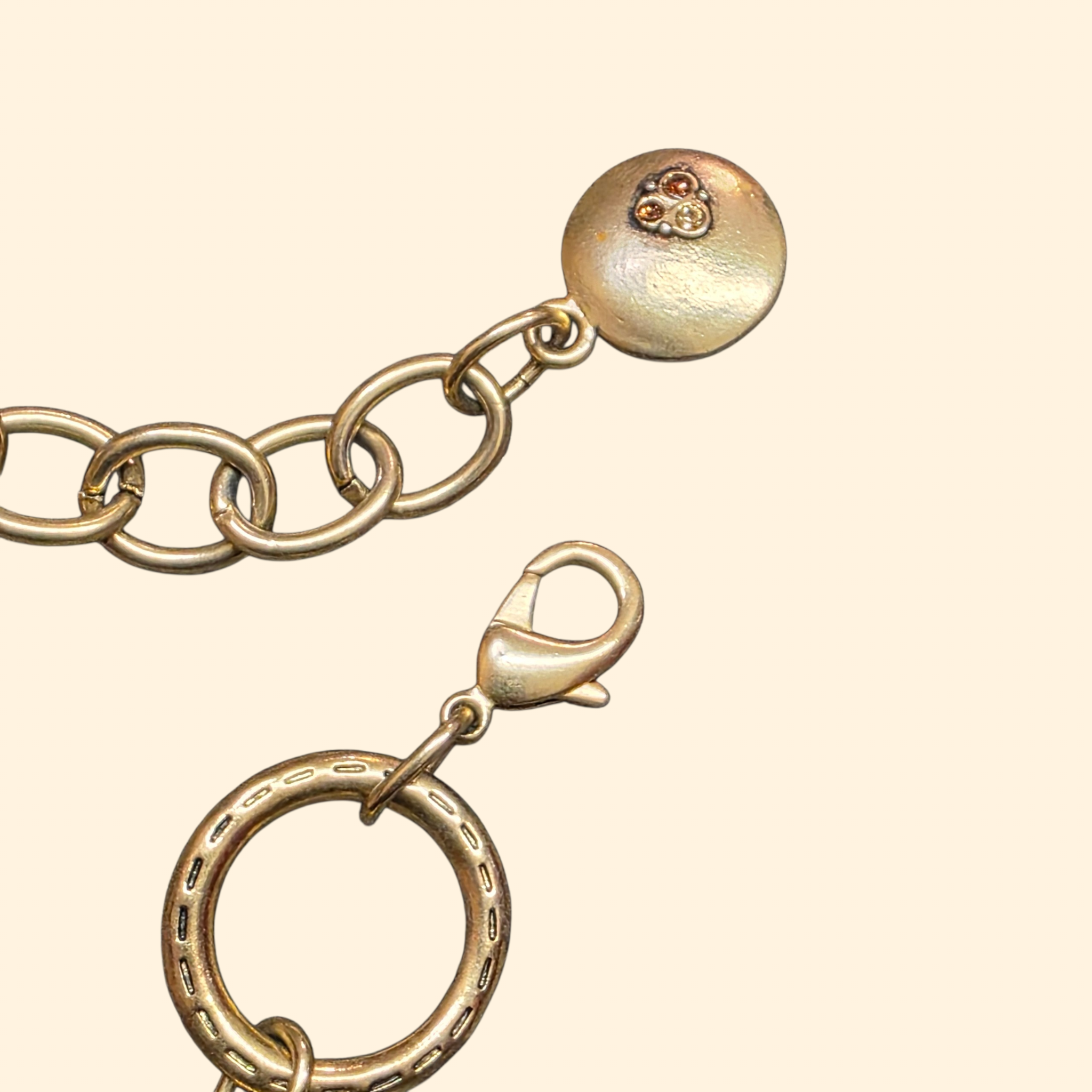 1990s Brass Tone Jeweled Chain Belt ~ Chicos Mixed Metal Medallion