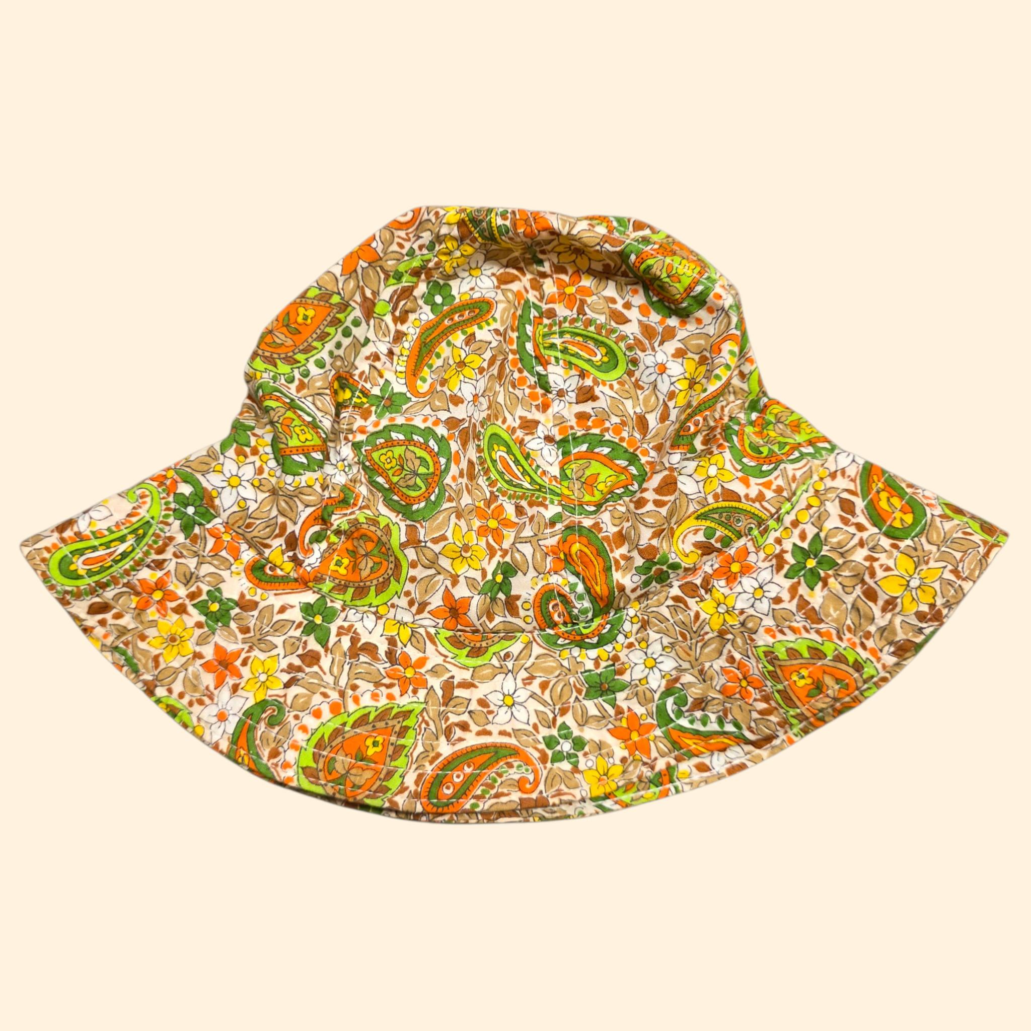1960s Paisley Flower Power Bucket Hat ~ Orange Green Yellow