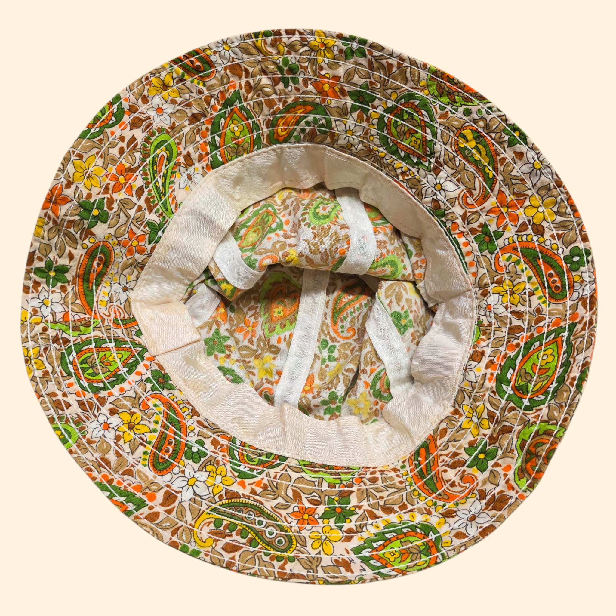 1960s Paisley Flower Power Bucket Hat ~ Orange Green Yellow