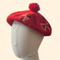 1960s Red Wool Knit Beret ~ Novelty Pom Pom