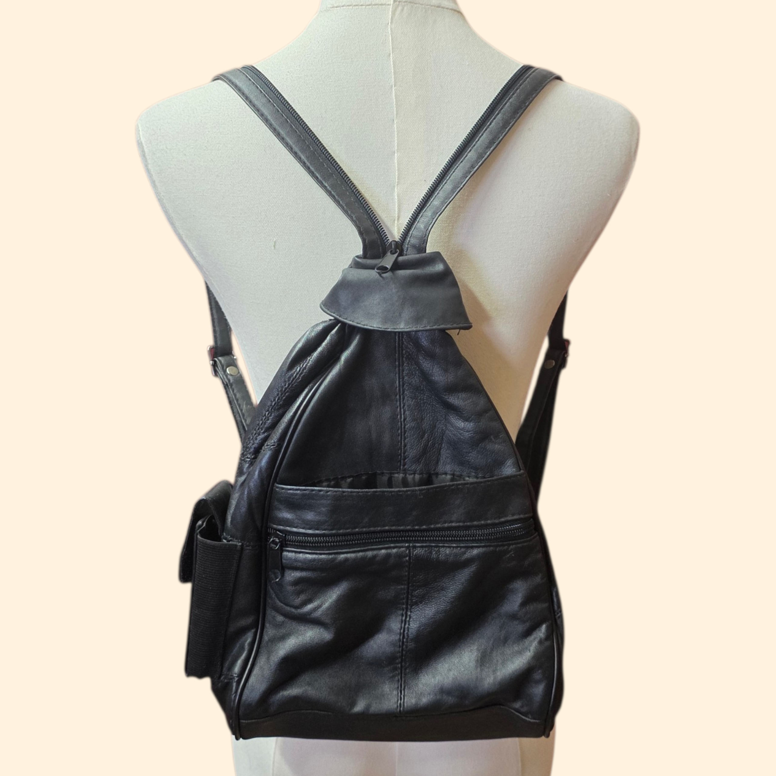 1990s Black Leather Mini Backpack Crossbody Bag
