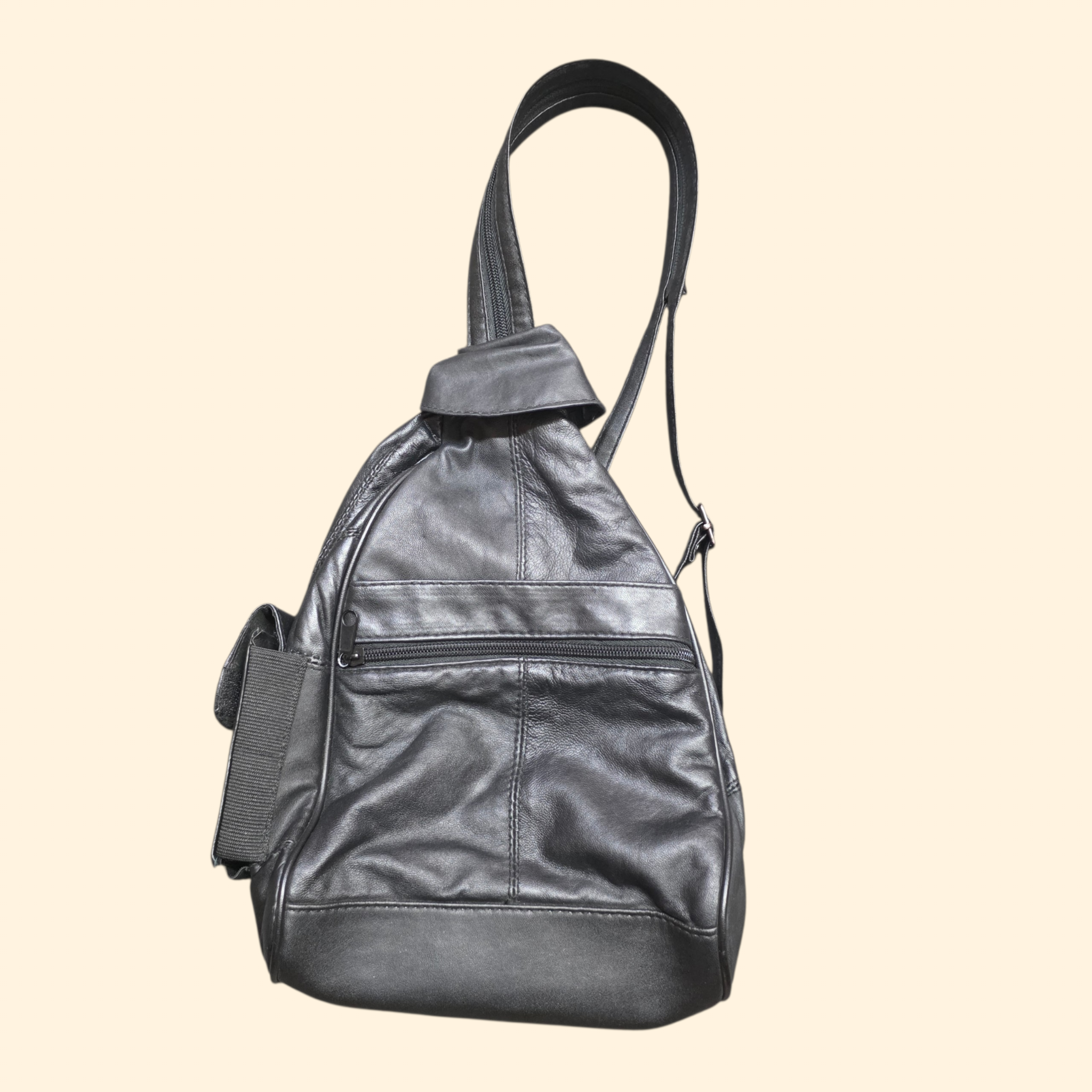 1990s Black Leather Mini Backpack Crossbody Bag