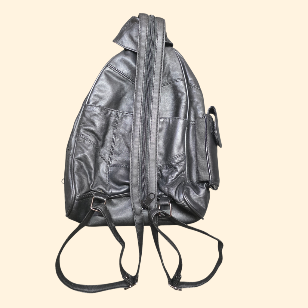 1990s Black Leather Mini Backpack Crossbody Bag