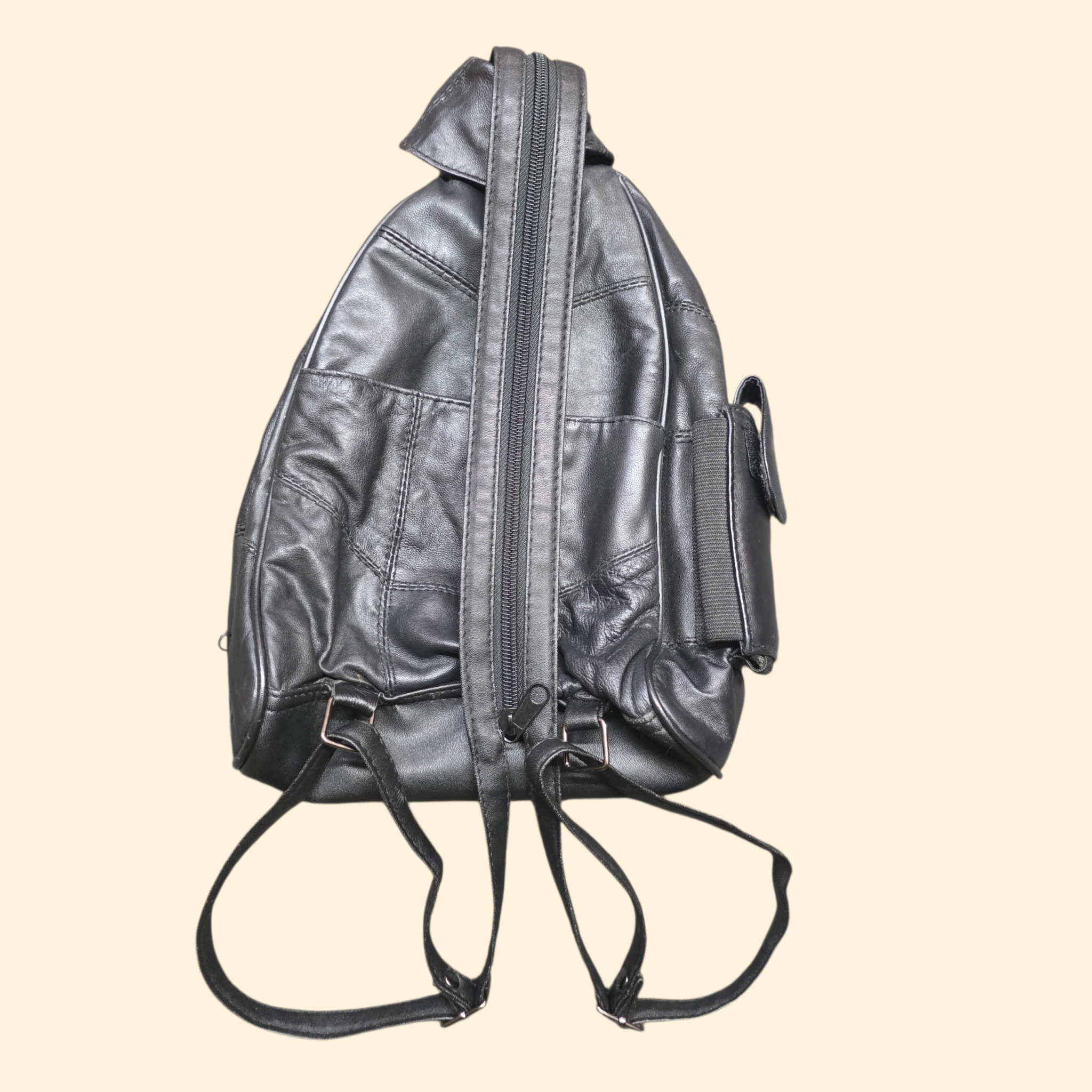 1990s Black Leather Mini Backpack Crossbody Bag
