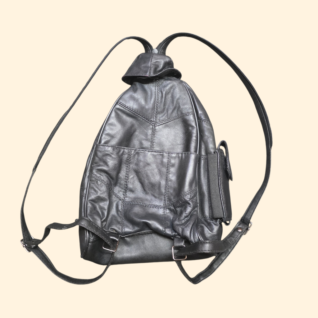 1990s Black Leather Mini Backpack Crossbody Bag