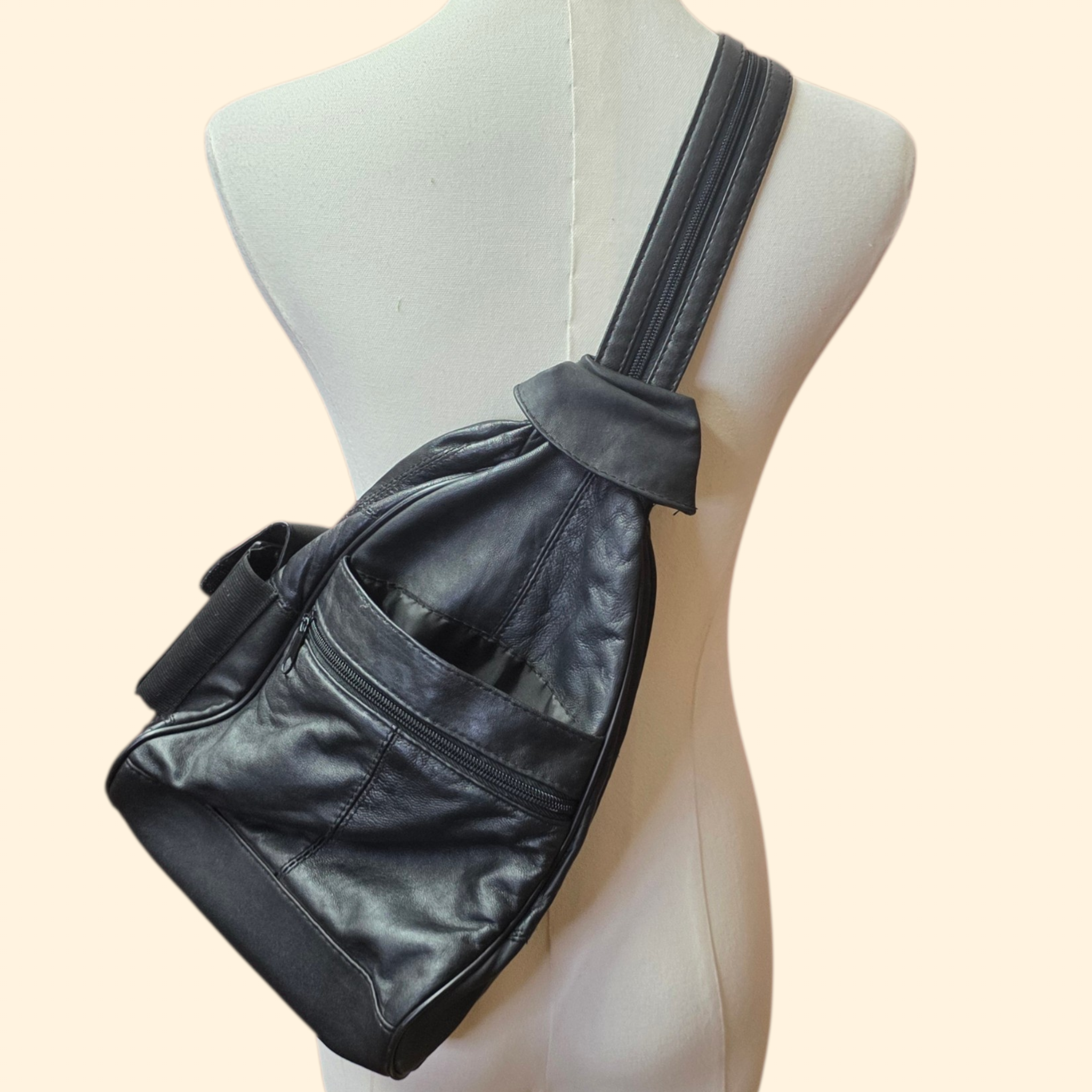 1990s Black Leather Mini Backpack Crossbody Bag