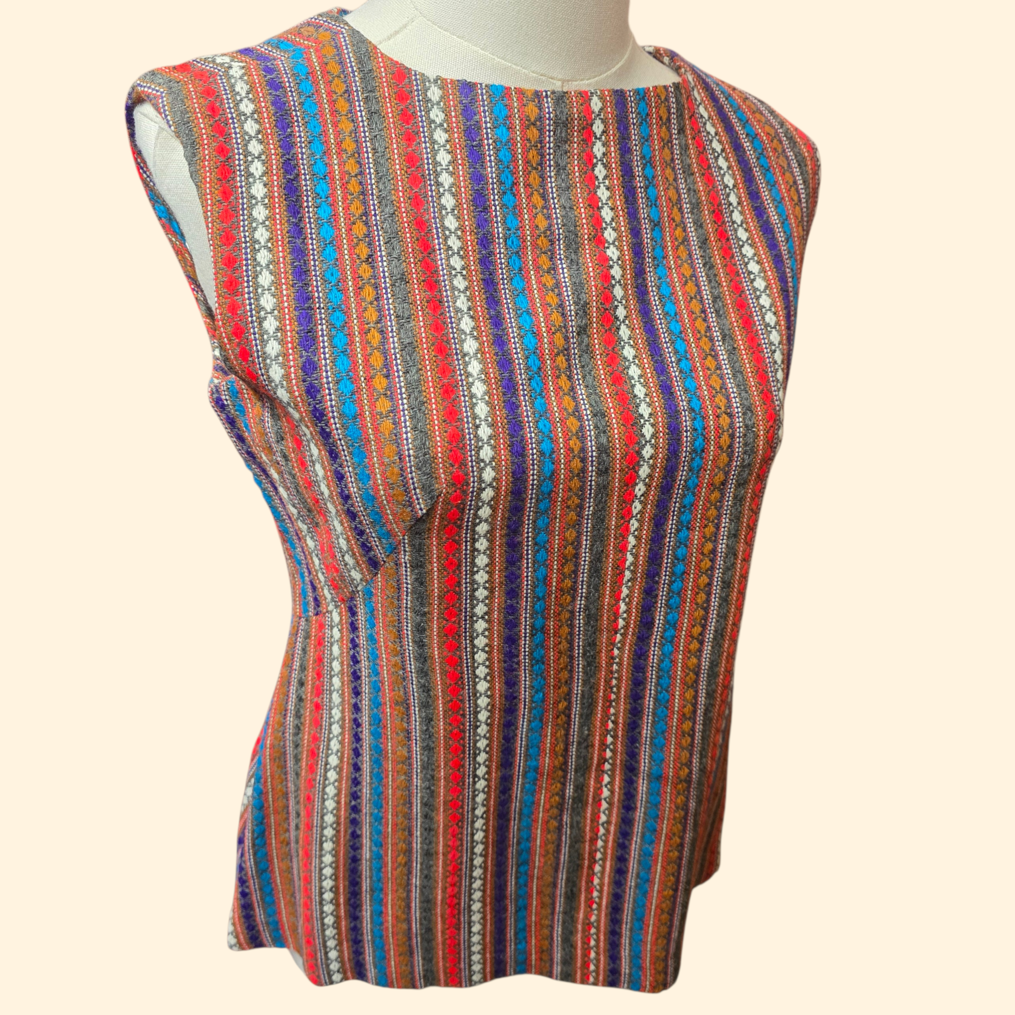 1960s Diamond Striped Tunic Top ~ Small