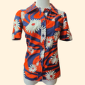 1960s Red White and Blue Flower Power Button Down Shirt ~ Extra Small ~ Daisy Swirl