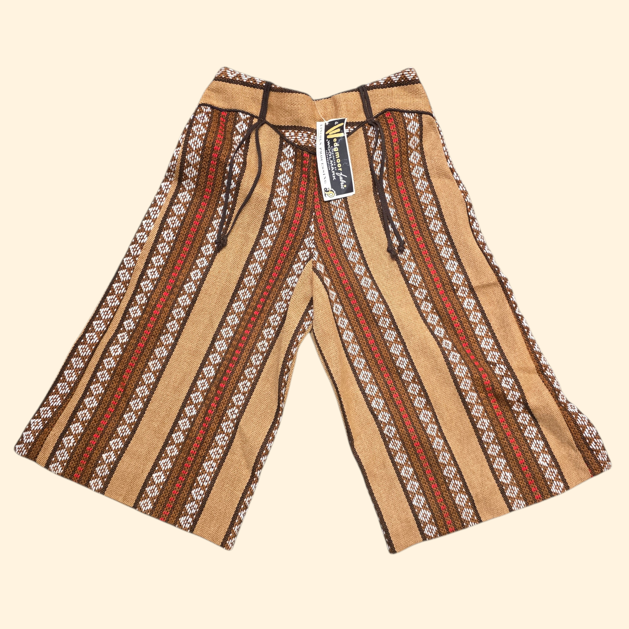 1960s Deadstock Brown Stripe Gauchos ~ Small ~ Boho Culottes Capri High Rise