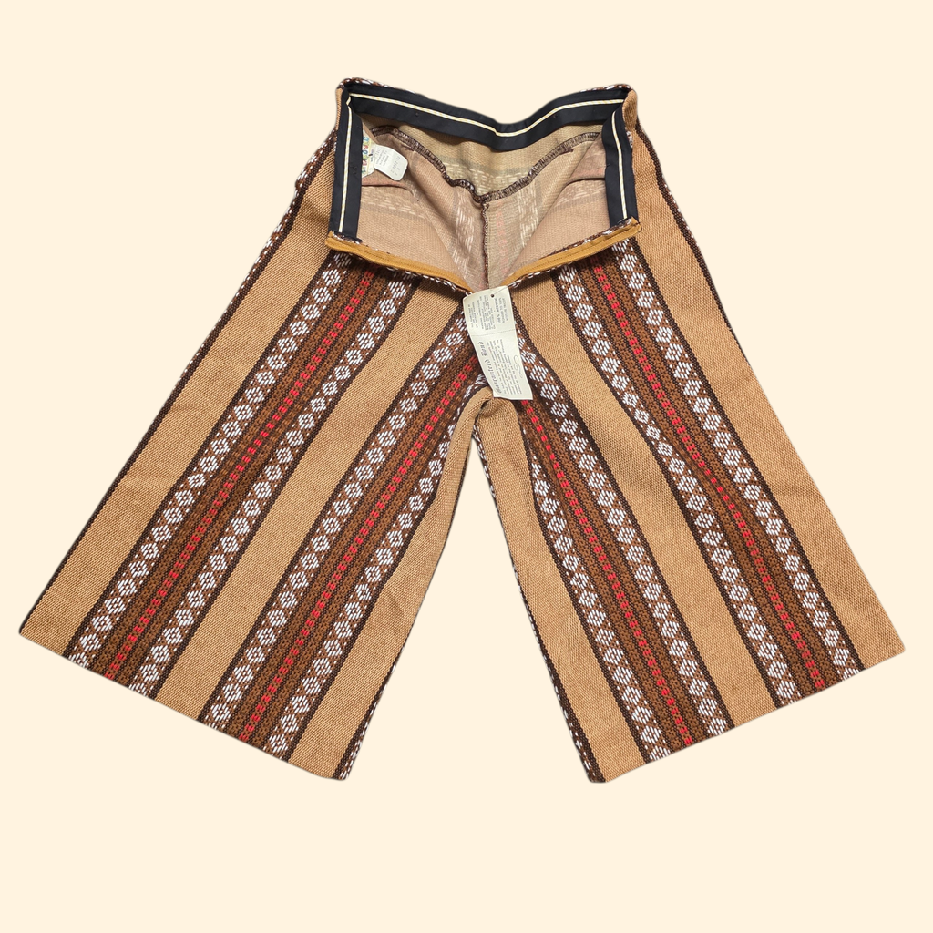 1960s Deadstock Brown Stripe Gauchos ~ Small ~ Boho Culottes Capri High Rise