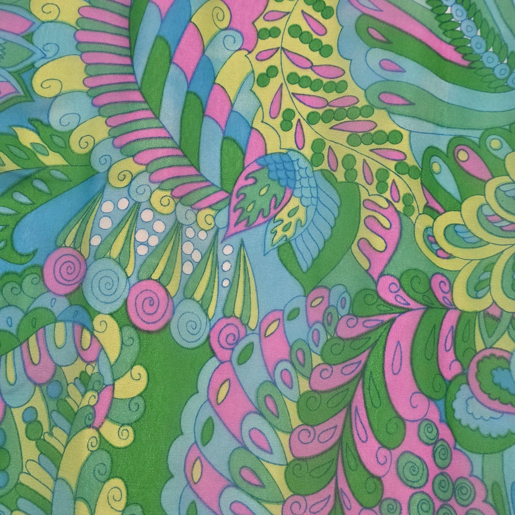 1960s Psychedelic Paisley Wide Leg Pants ~ Large ~ Ultra High Rise Palazzo Teal