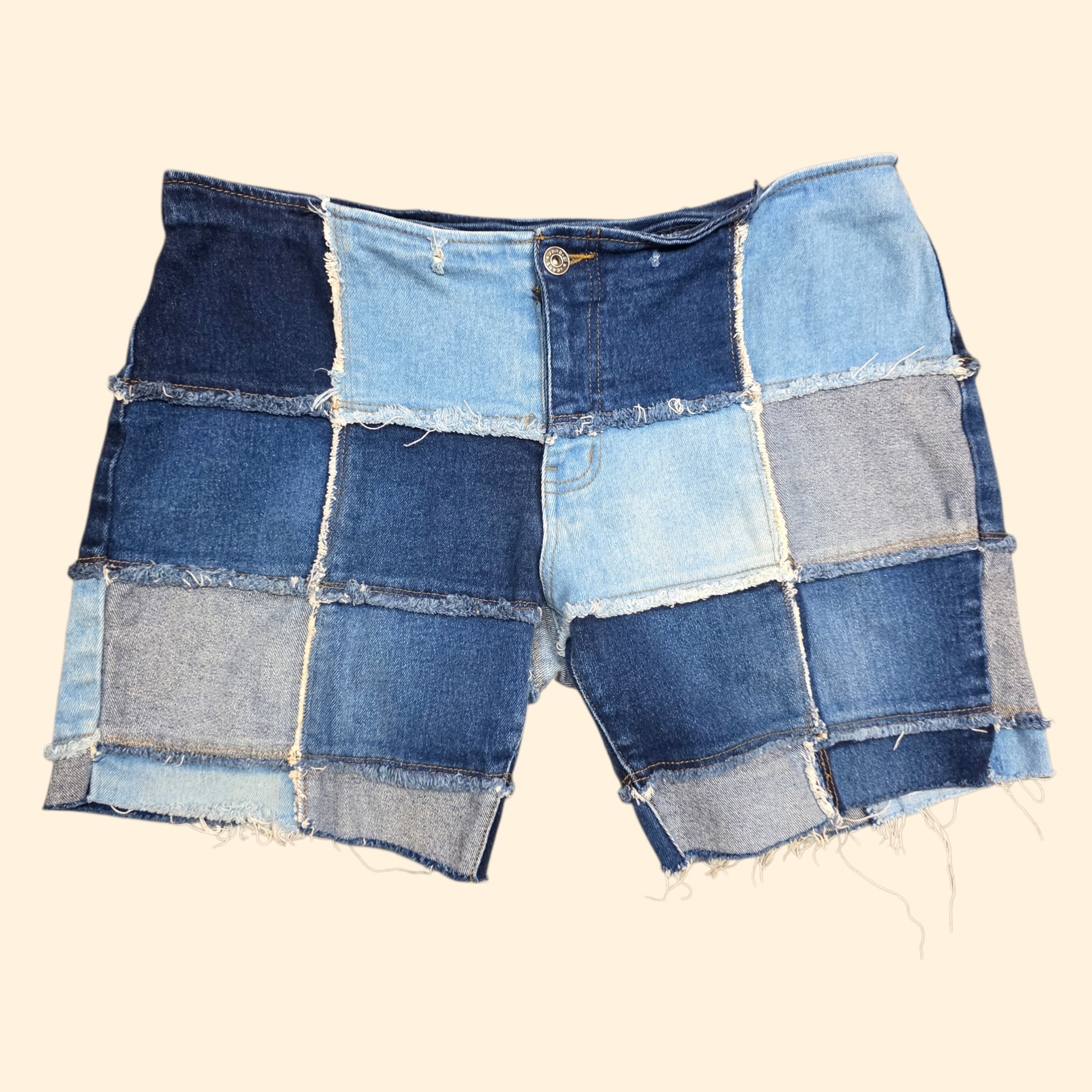 1990s Patchwork Frayed Jean Shorts ~ Medium Large~ Zana Di Mid Rise
