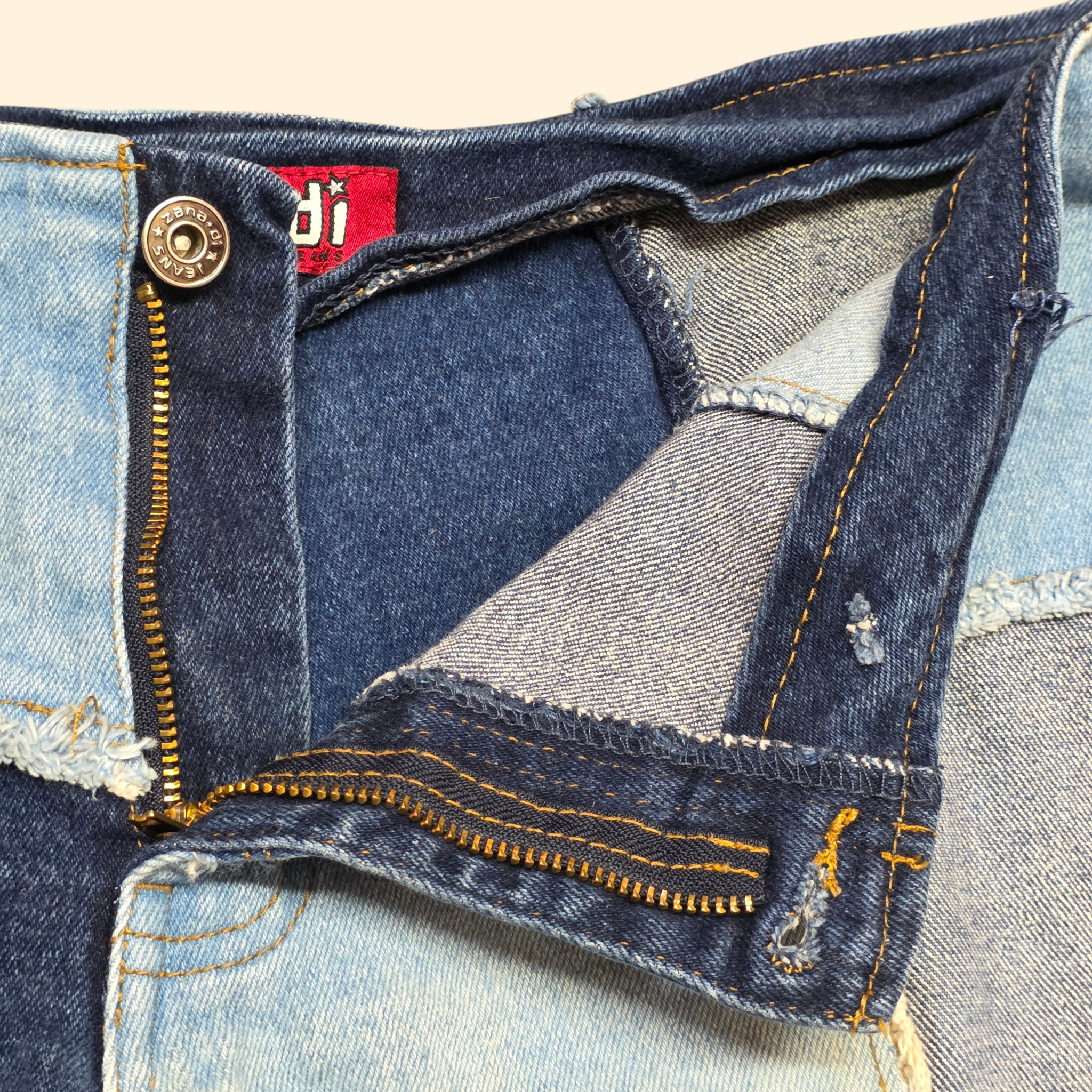 1990s Patchwork Frayed Jean Shorts ~ Medium Large~ Zana Di Mid Rise