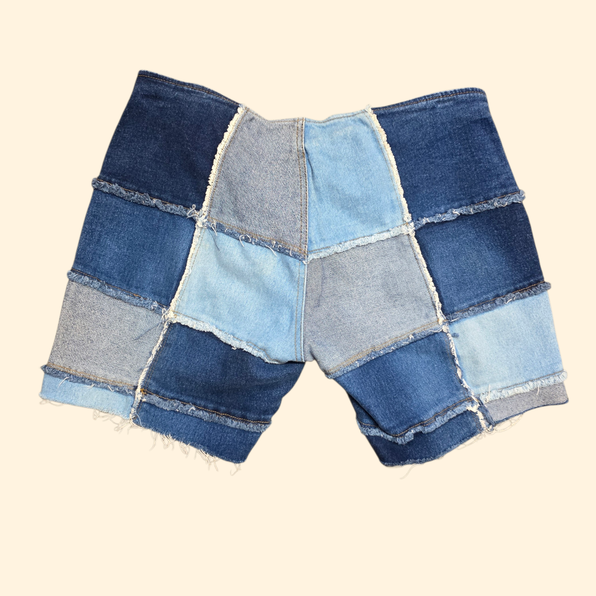 1990s Patchwork Frayed Jean Shorts ~ Medium Large~ Zana Di Mid Rise