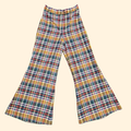 1970s Plaid Bell Bottom Pants ~ Extra Small / Small ~ High Rise Bareback Flares