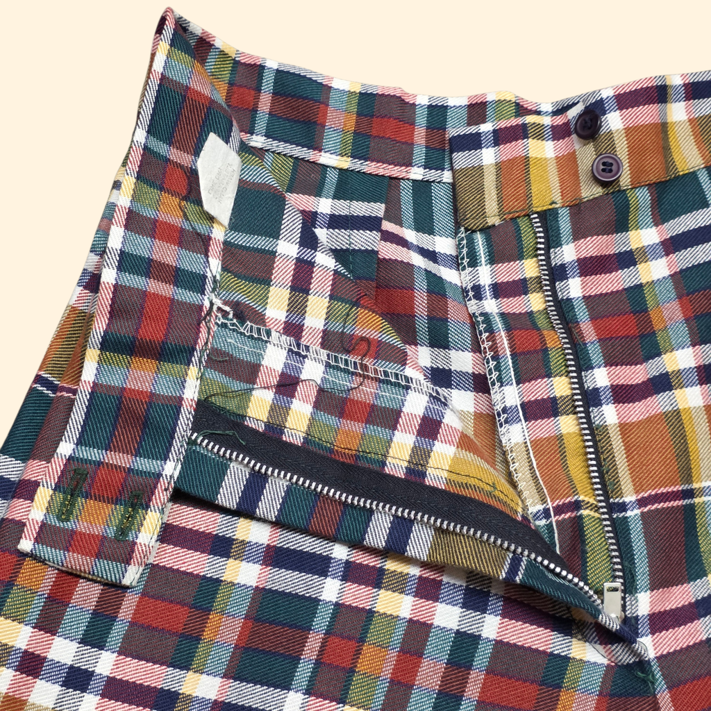 1970s Plaid Bell Bottom Pants ~ Extra Small / Small ~ High Rise Bareback Flares