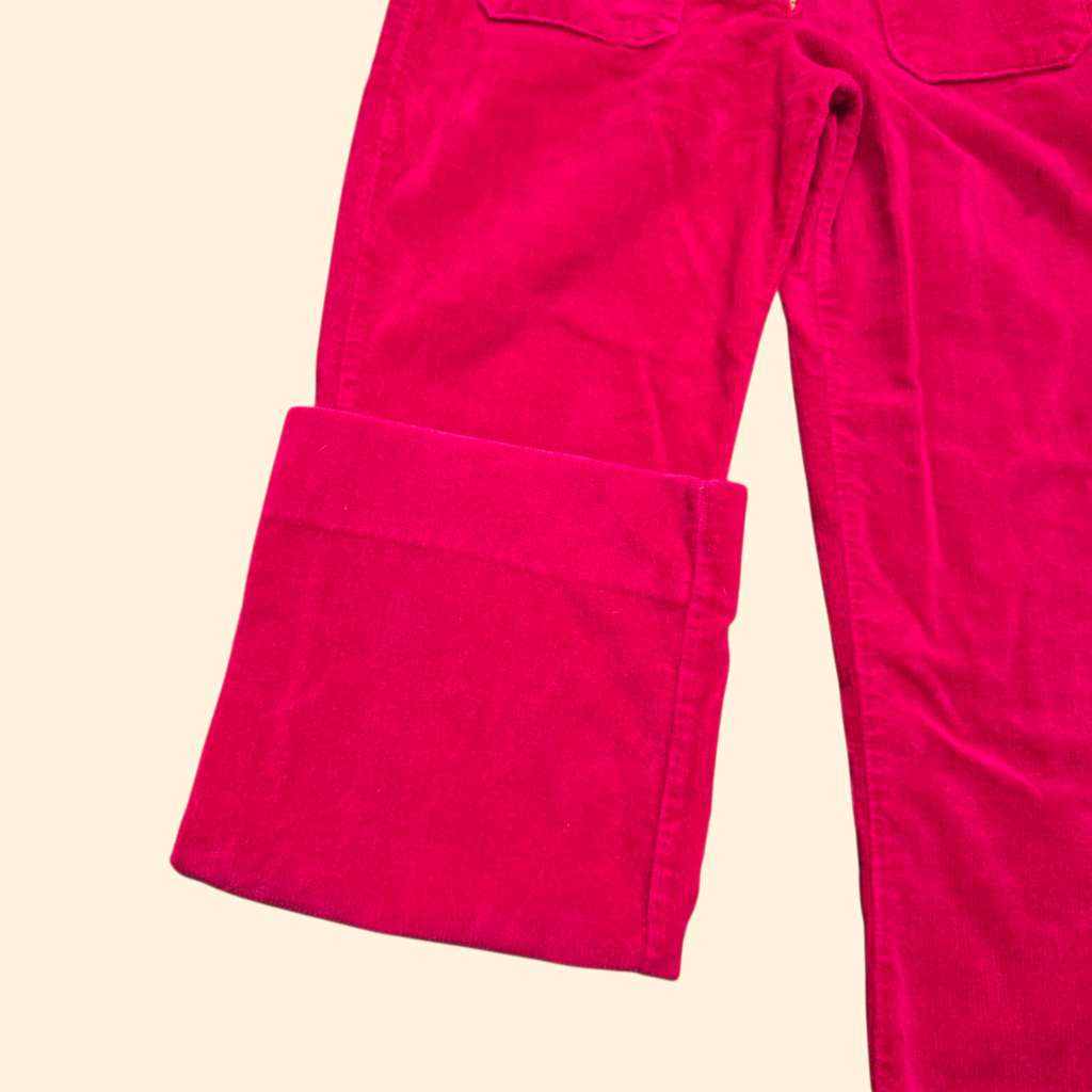 1970s O Ring Mid Rise Pink Corduroy Flare Pants ~ Small ~ Bareback Bootcut