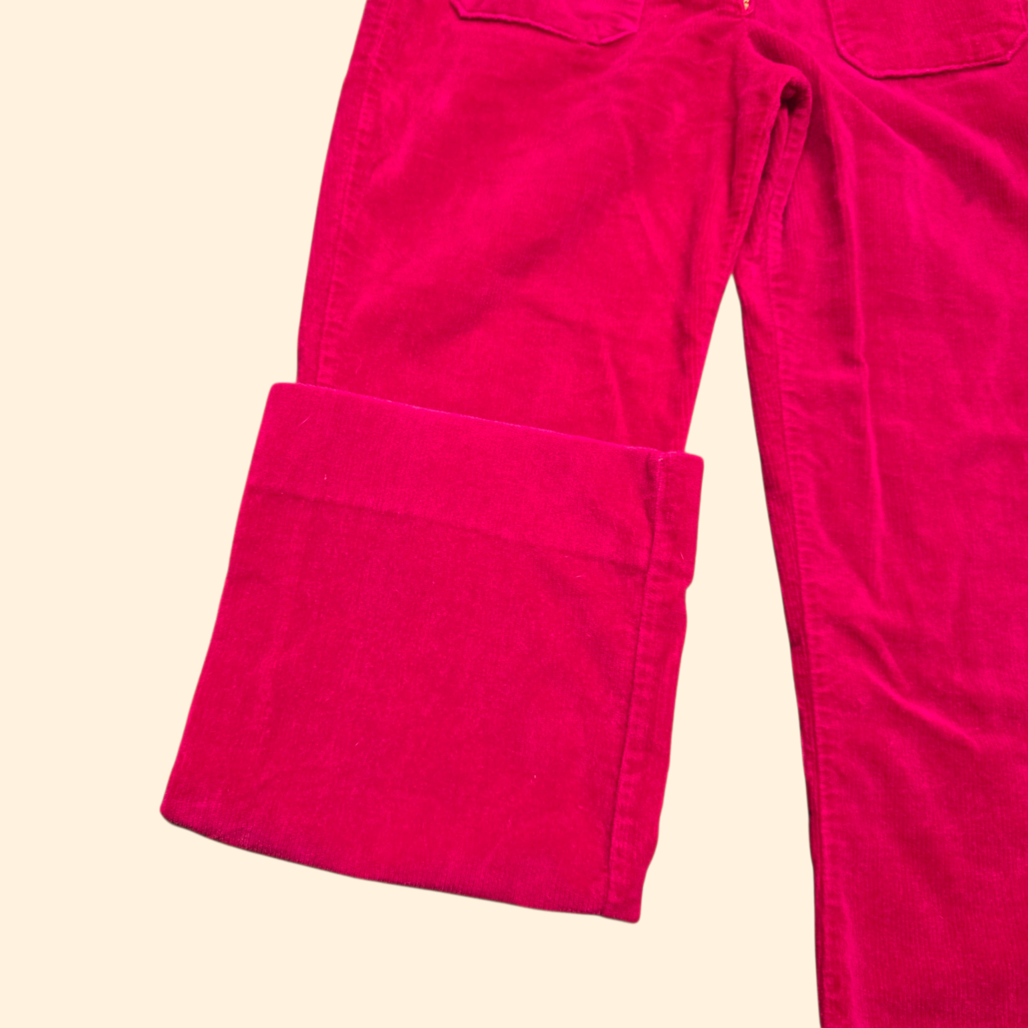 1970s O Ring Mid Rise Pink Corduroy Flare Pants ~ Small ~ Bareback Bootcut