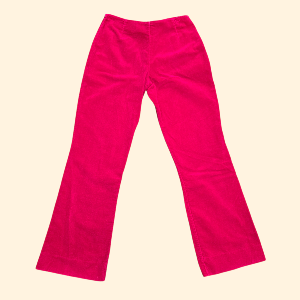 1970s O Ring Mid Rise Pink Corduroy Flare Pants ~ Small ~ Bareback Bootcut